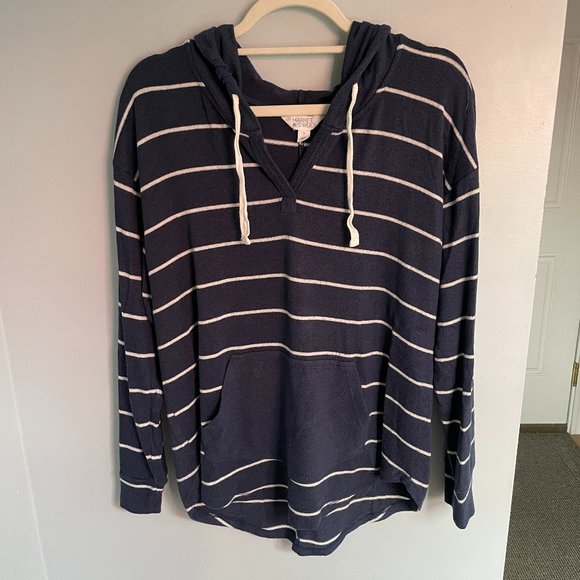 Market & Spruce Soft Lightweight Navy Stripe Hoodie Sweater Sweatshirt L - Picture 1 of 7
